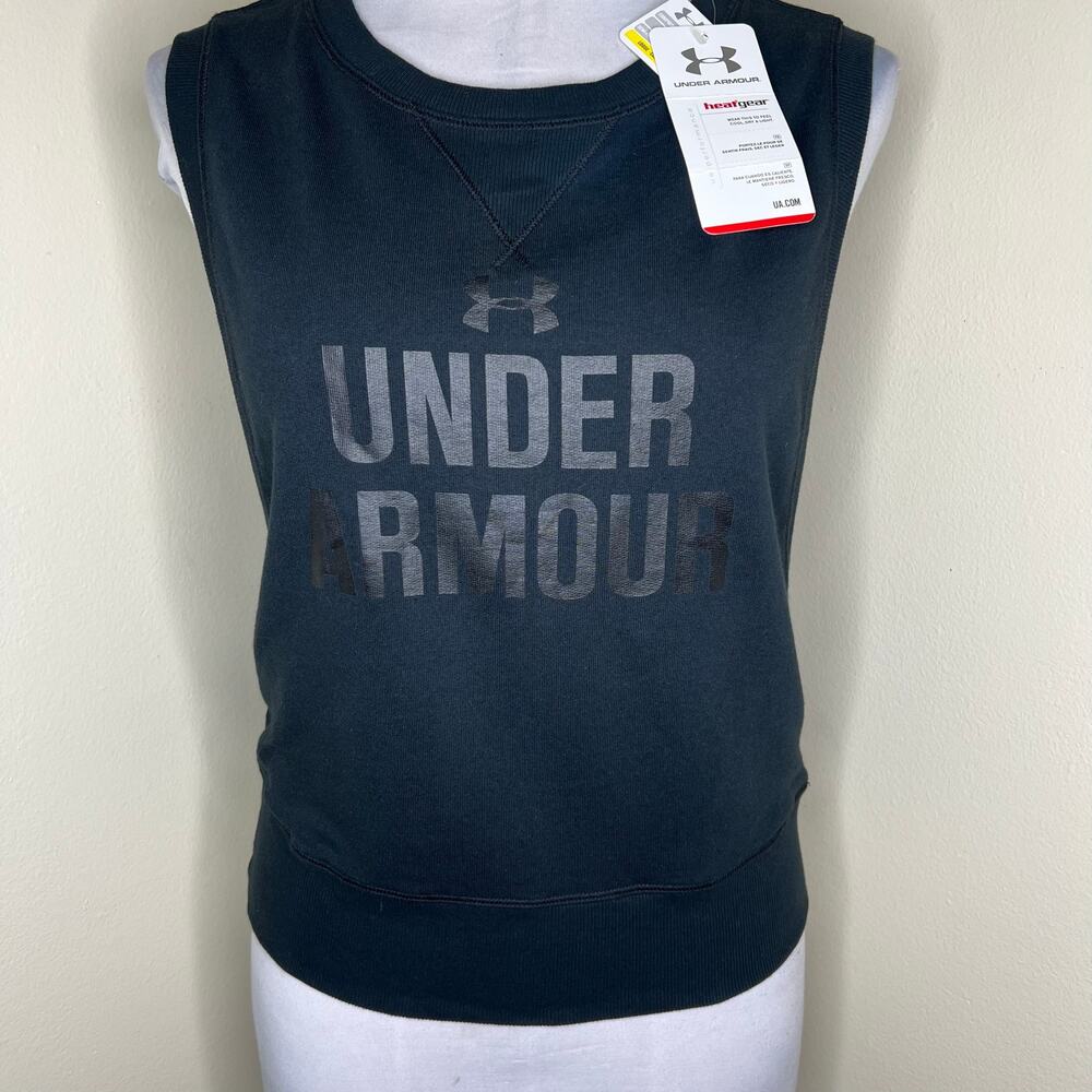 Under Armour Sleeveless Sweatshirt XS Logo Muscle Tank Loose Heat Gear Terry NEW
